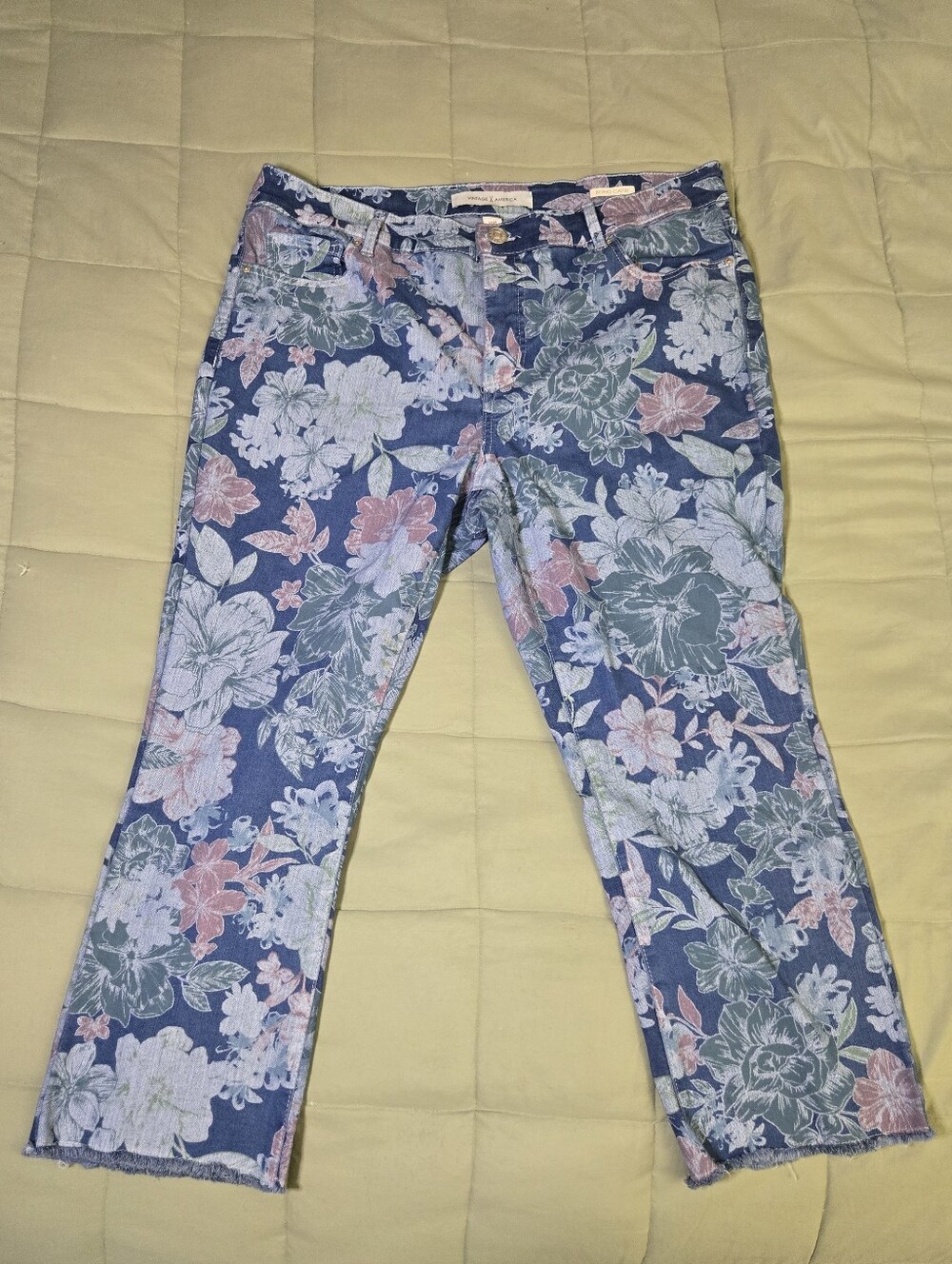 Vintage America Floral Crop Jeans - Blue, Pink, Green